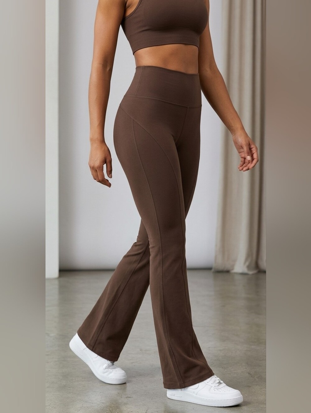 High-Rise Brown Yoga Flare Pants - Picture 1 of 11